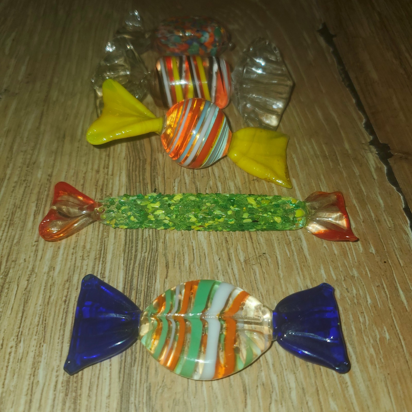 Set of 5 Handmade Multicolor Decorative Art Glass Blown Candy (1 Broken)