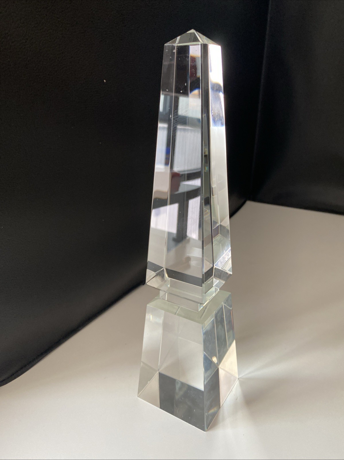 crystal obelisk art glass sculpture 10 inches