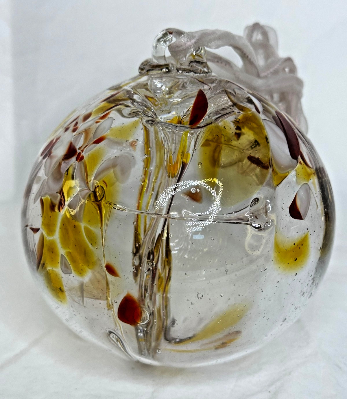 Hand Blown Art Glass Ball Witches Globe 5 in Hanging Red Gold Decor