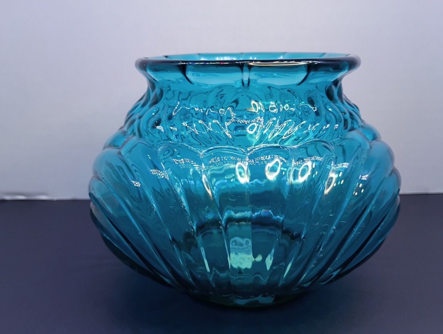 Fenton Art Glass Caprice 4 1/2″ Rose Bowl in Teal Royale 1988