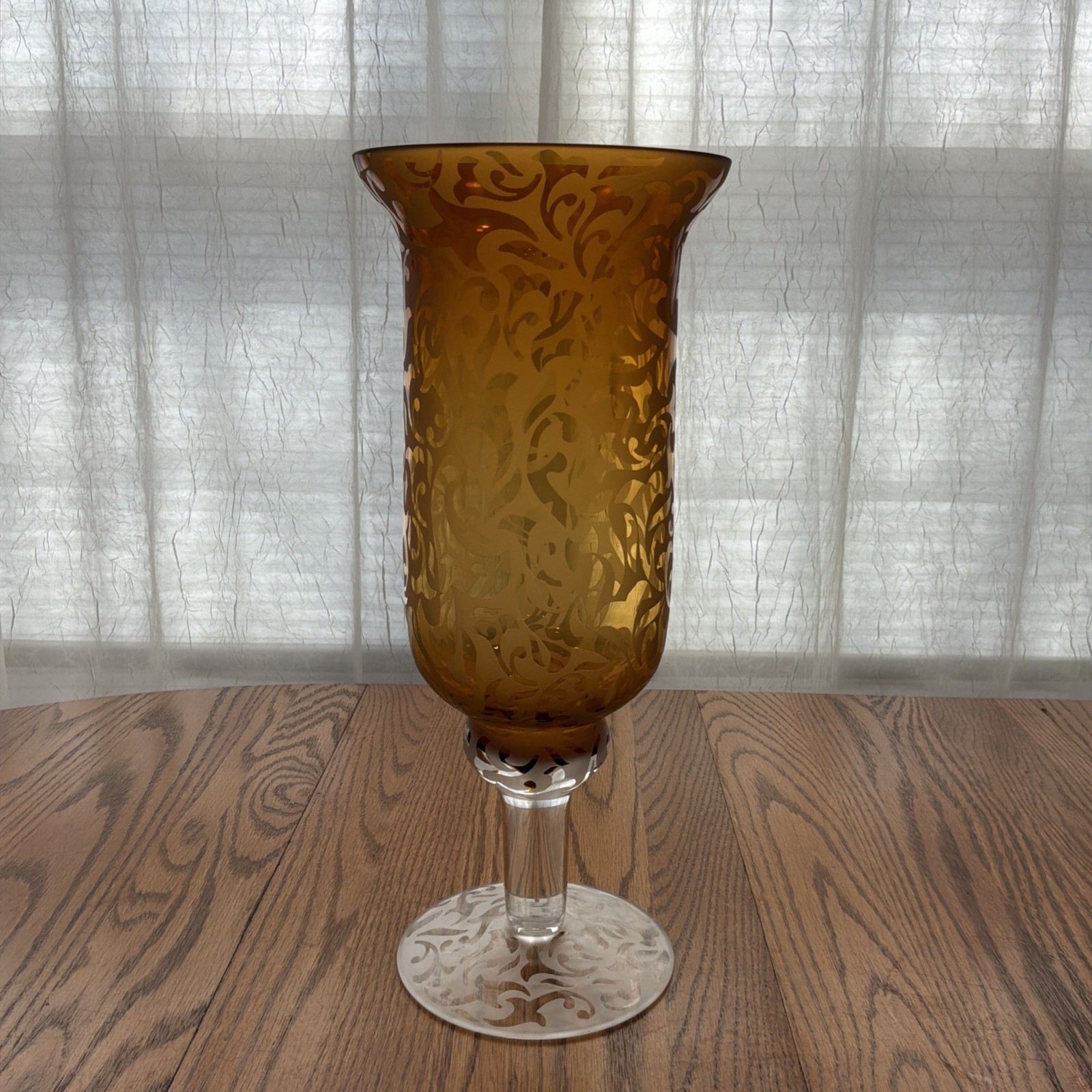VTG Michael Weems 16” Amber Pedestal Vase Acid Etched Elise – EUC