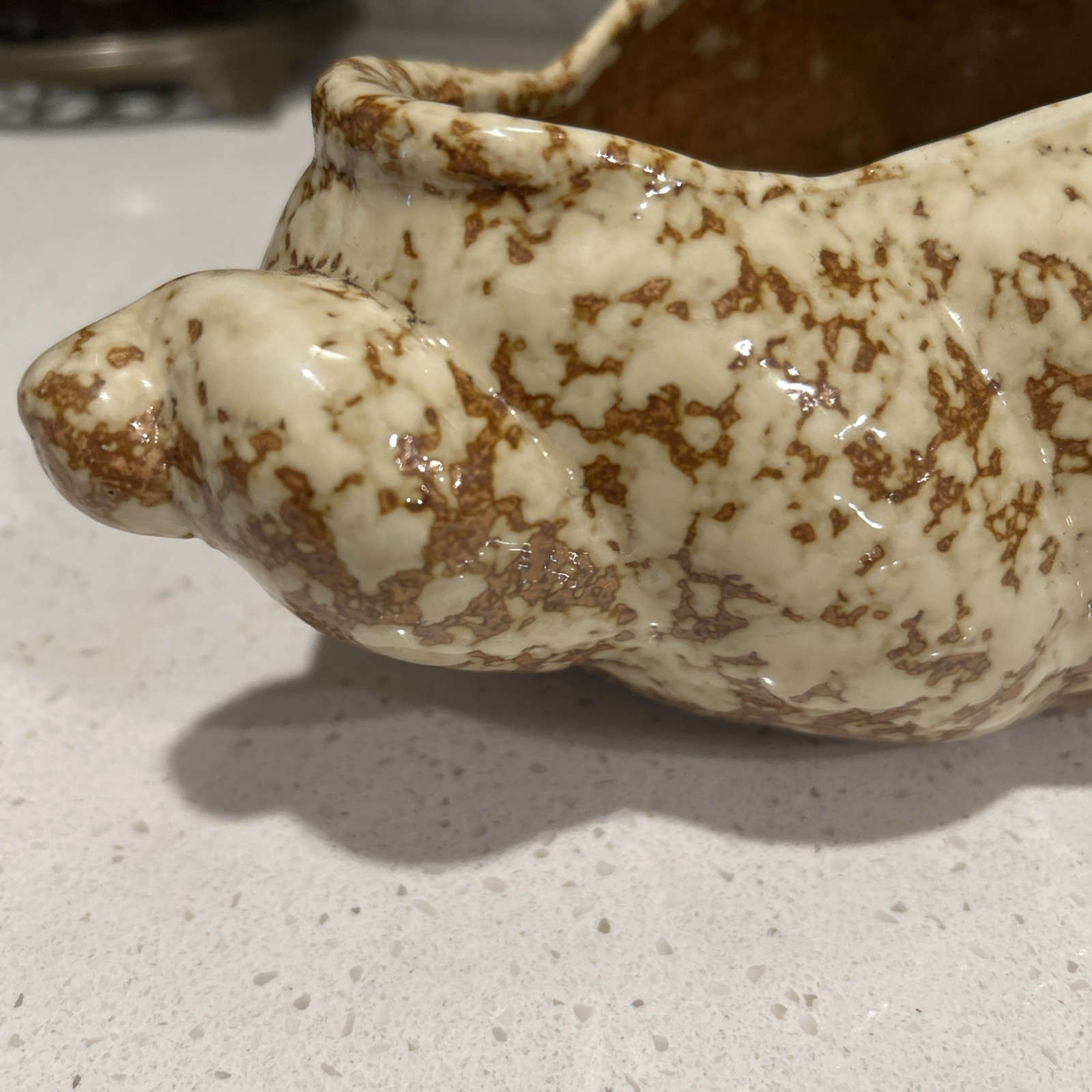 Vintage Seashell Pottery Glazed Brown Spongeware 10x6x5
