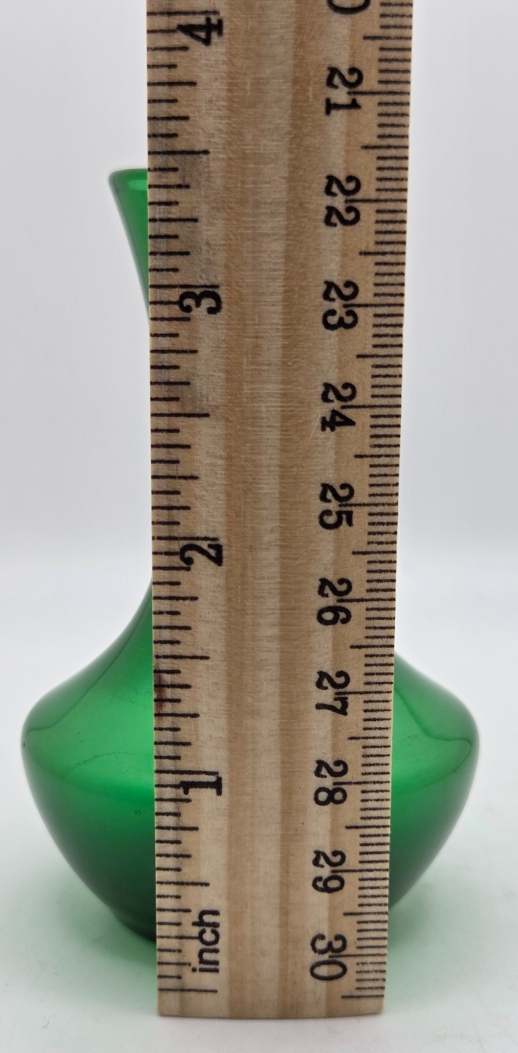 Vintage MCM Green Glass Round Bottom Fluted Mouth Bud Vase 3.5″ Tall