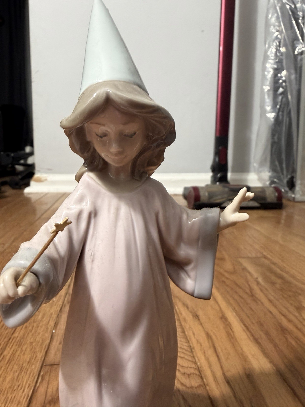 Lladró Porcelain Angel Figurine w/ Dog, Pink/White/Green, #6170 Spain 1984