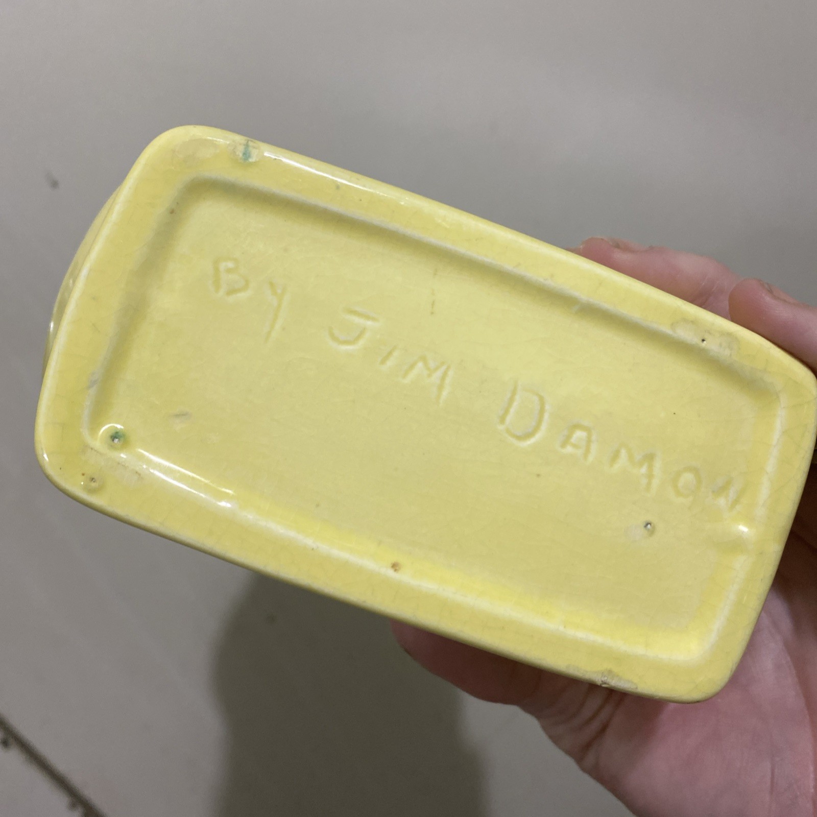 Yellow Case 50s Mcm VTG Porcelain Pottery 7.5×5.25×2.5″ Signed Jim Damon