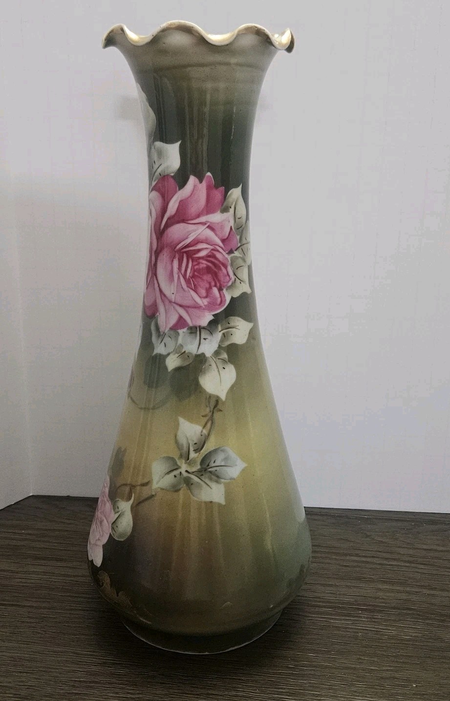 Vintage Nippon Porcelain Hand Painted Rose Vase 12in
