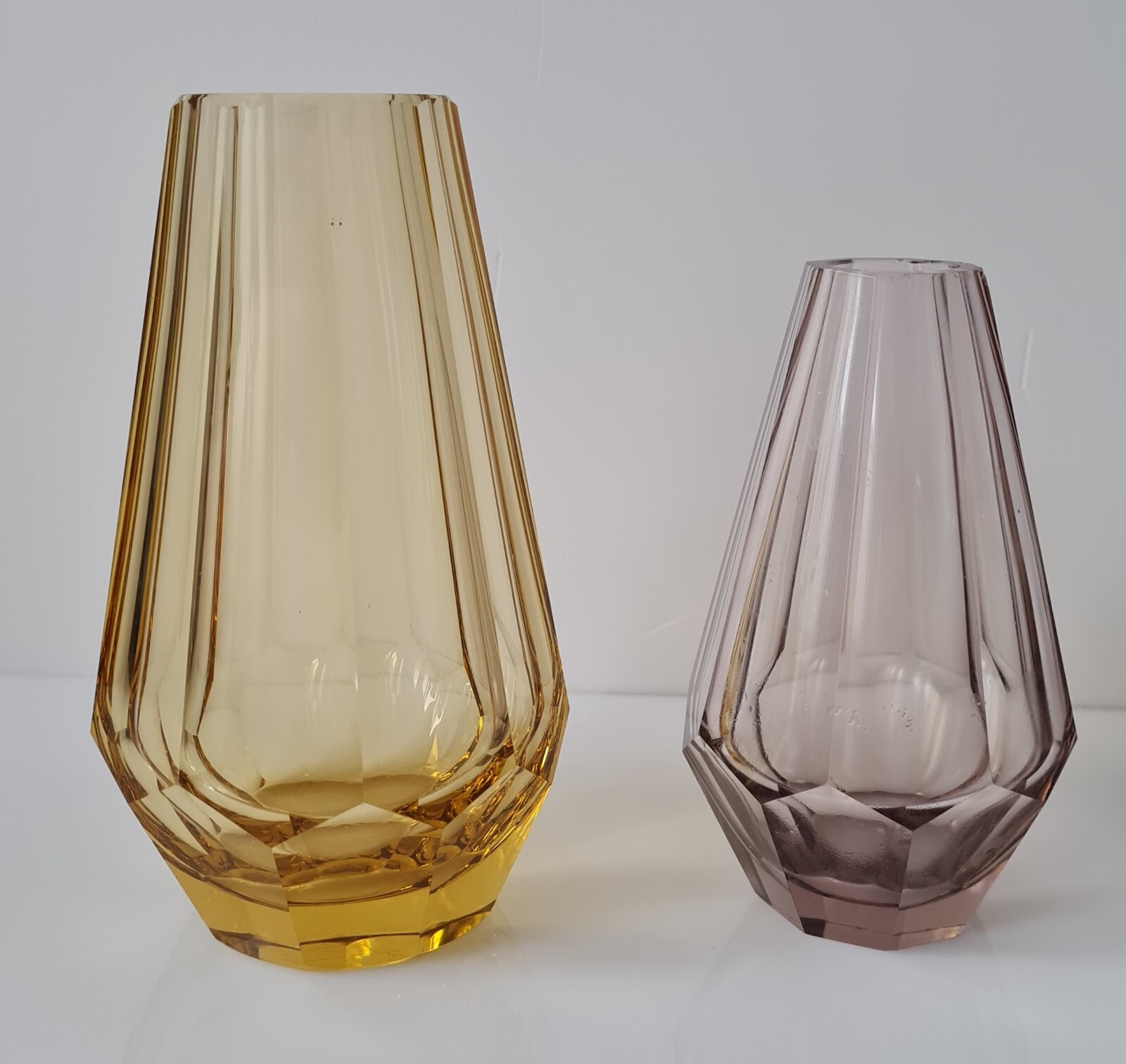 Antique Moser Art Deco Cut Glass Multi Sided Czech Bohemian Purple Vase, 1919