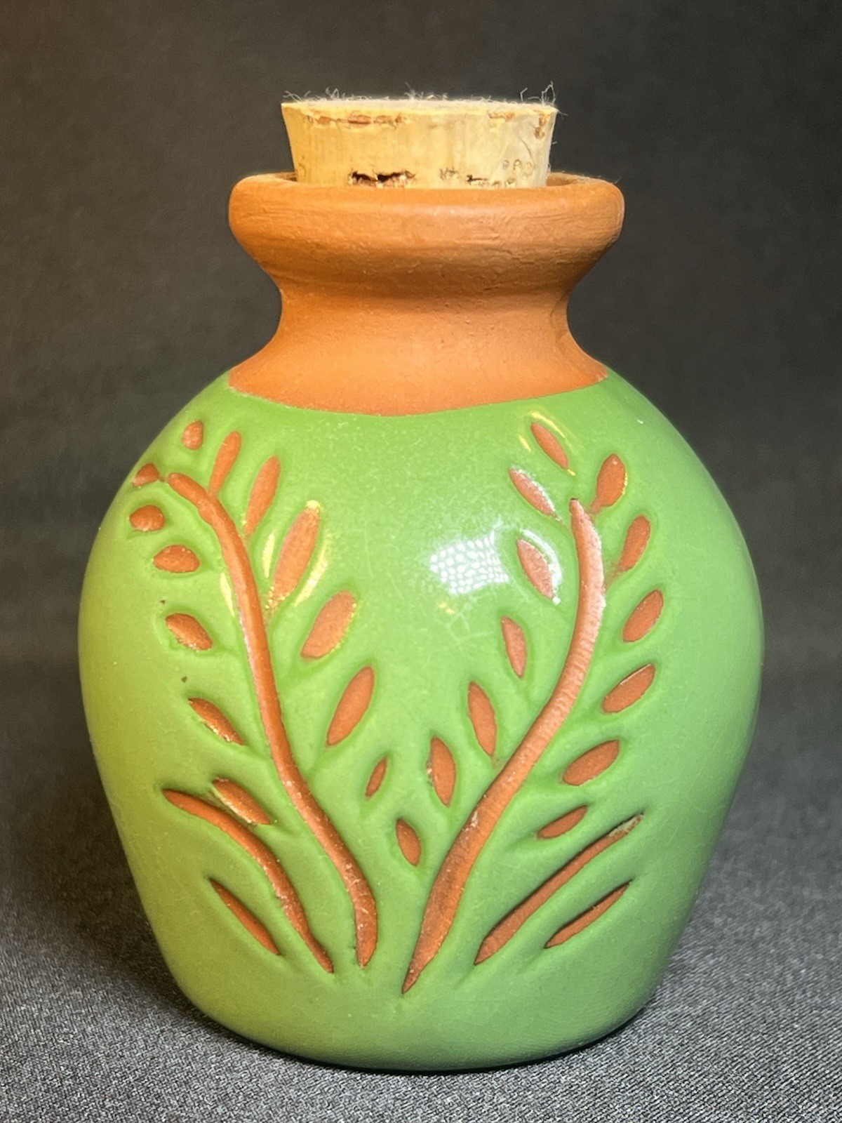 Vintage 2 7/8’’ Red ware Redware pottery Clay Glazed Floral small vase