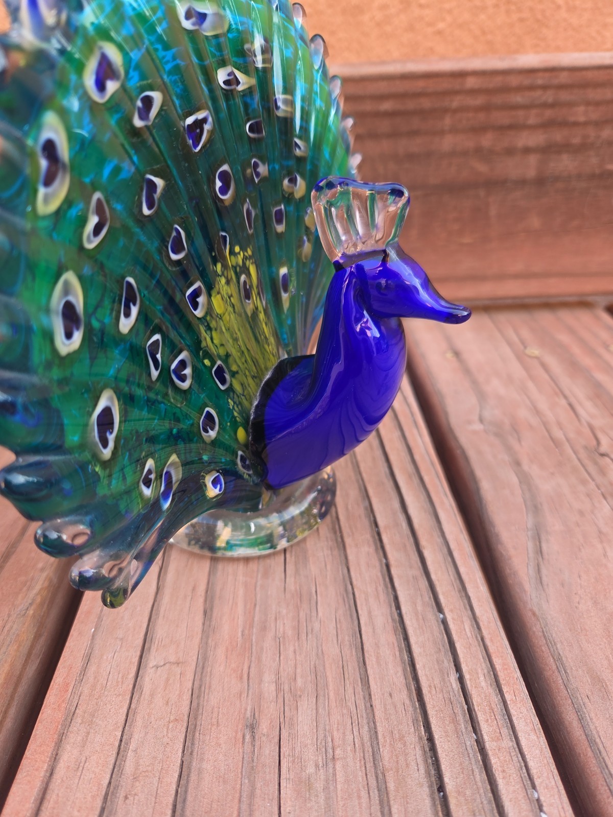 Murano Style Art Glass Peacock Figurine Large Paperweight Colorful Art Deco EUC
