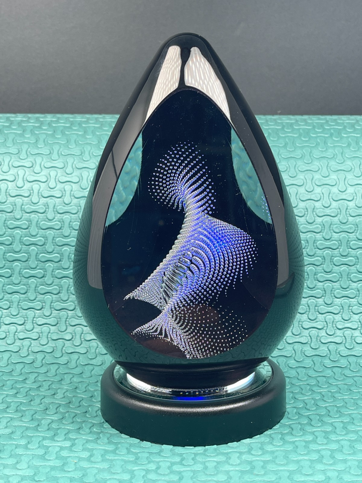 Controlled Bubble Art Glass 3D Paperweight Tear Drop Black Heavy Hand Blown