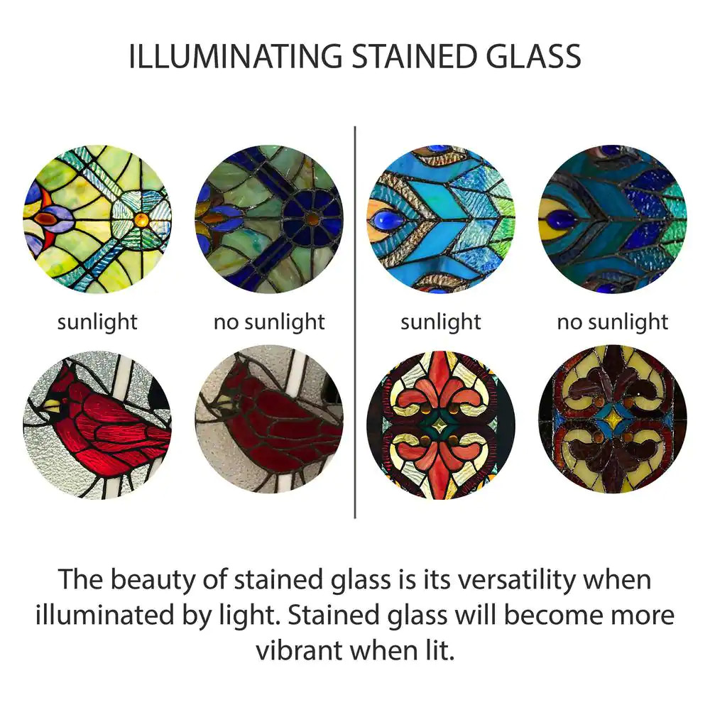 Round Window Panel Multi-Colored Earth Elements Stained Glass Decorative Chain