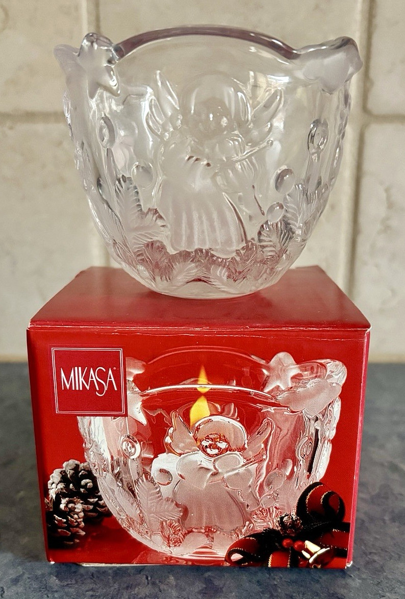 MIKASA Holiday Lights Angel 3.25″ Frosted Crystal Votive Candle Holder WY835/910