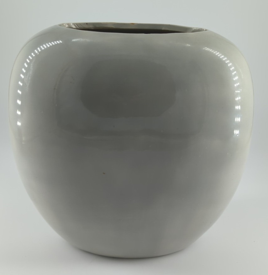 Art Pottery Flat Oval Vase White With Pink Flowers 8.75″ Tall Signed Vintage