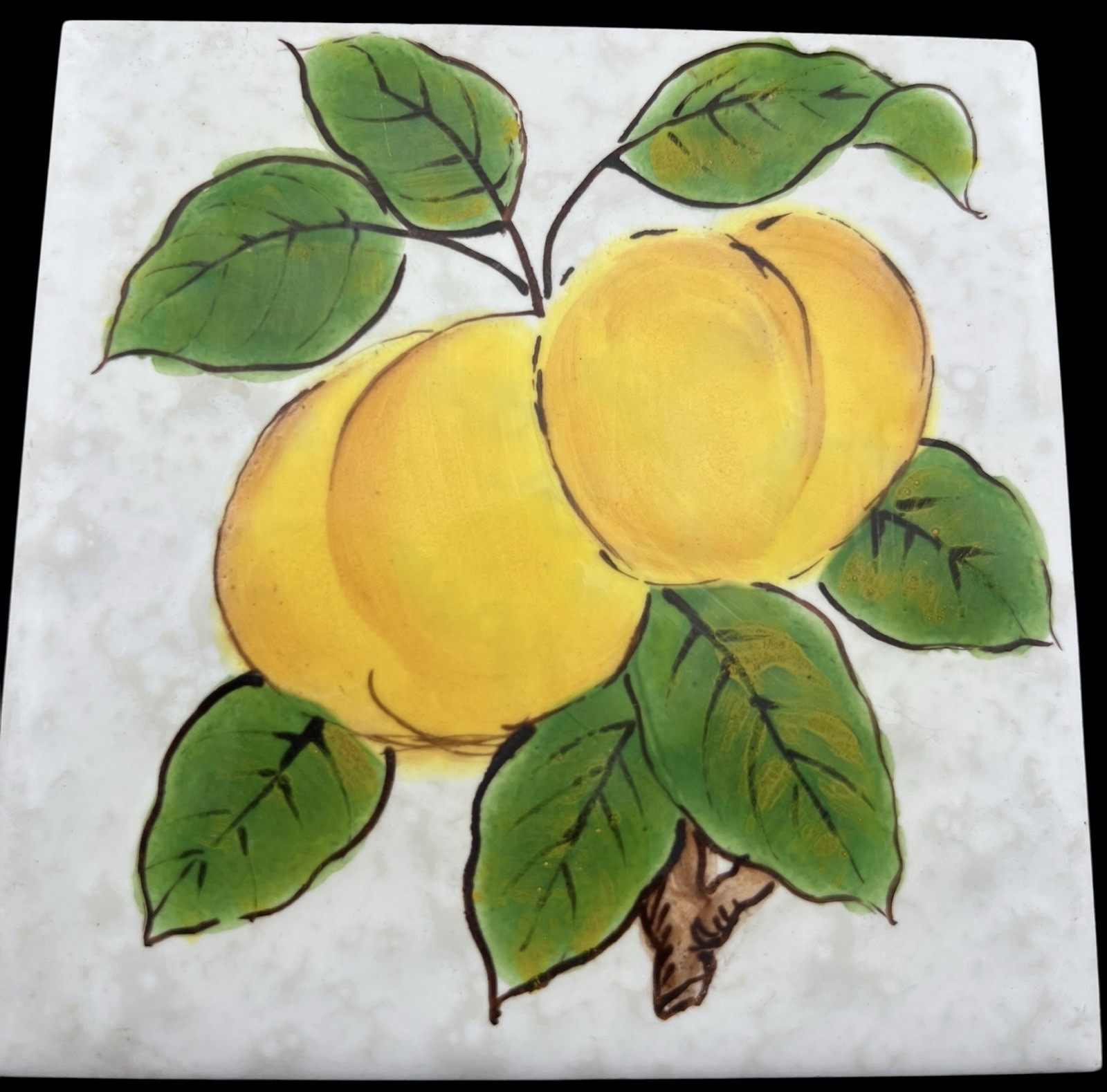 5 Vintage Dal-Tile Glazed Fruit Tiles Peaches Orange Apple & Plum 4.25” USA