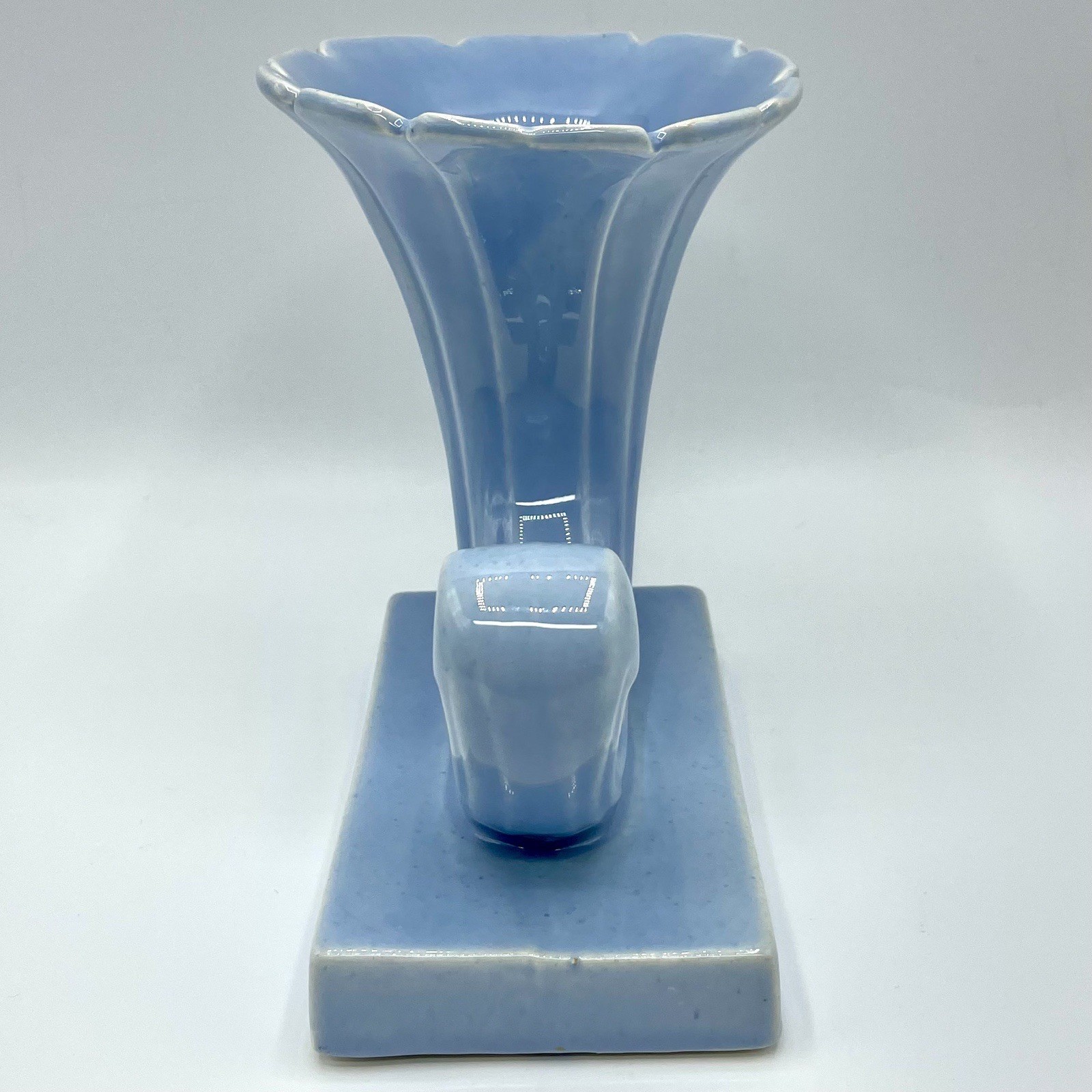 RARE 1930s Selma Robb Fisk Art Deco Petite Cornucopia Powder Blue Ceramic Vase