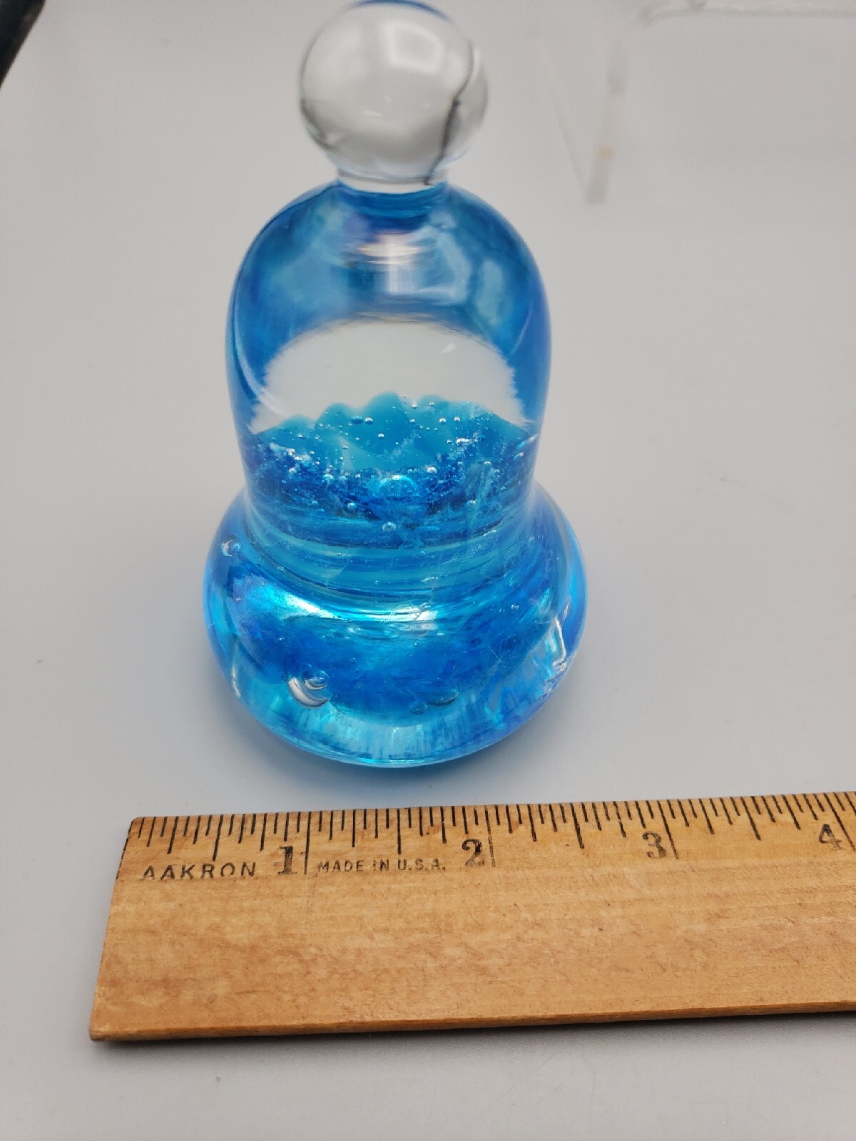 Joe Rice St. Clair Art Glass Bell Shaped Paperweight Aqua Blue Stamped