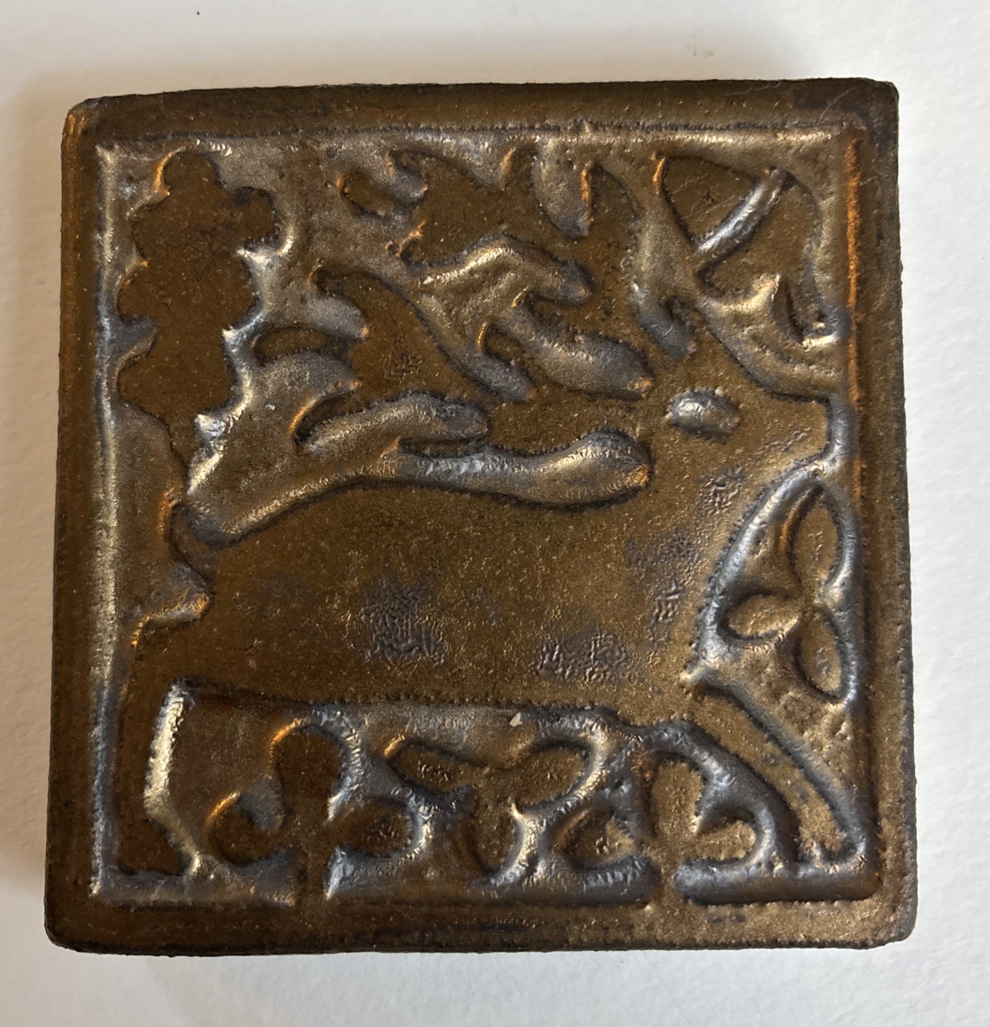 Pair-2 MOTAWI TILEWORKS Medieval Stag 4” x 4” Right Facing Copper/Bronze Tiles