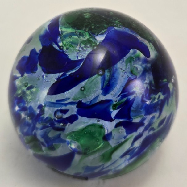 Langham Handmade Glass Paperweight Blue Ocean Theme Signed By Artist Paul Miller