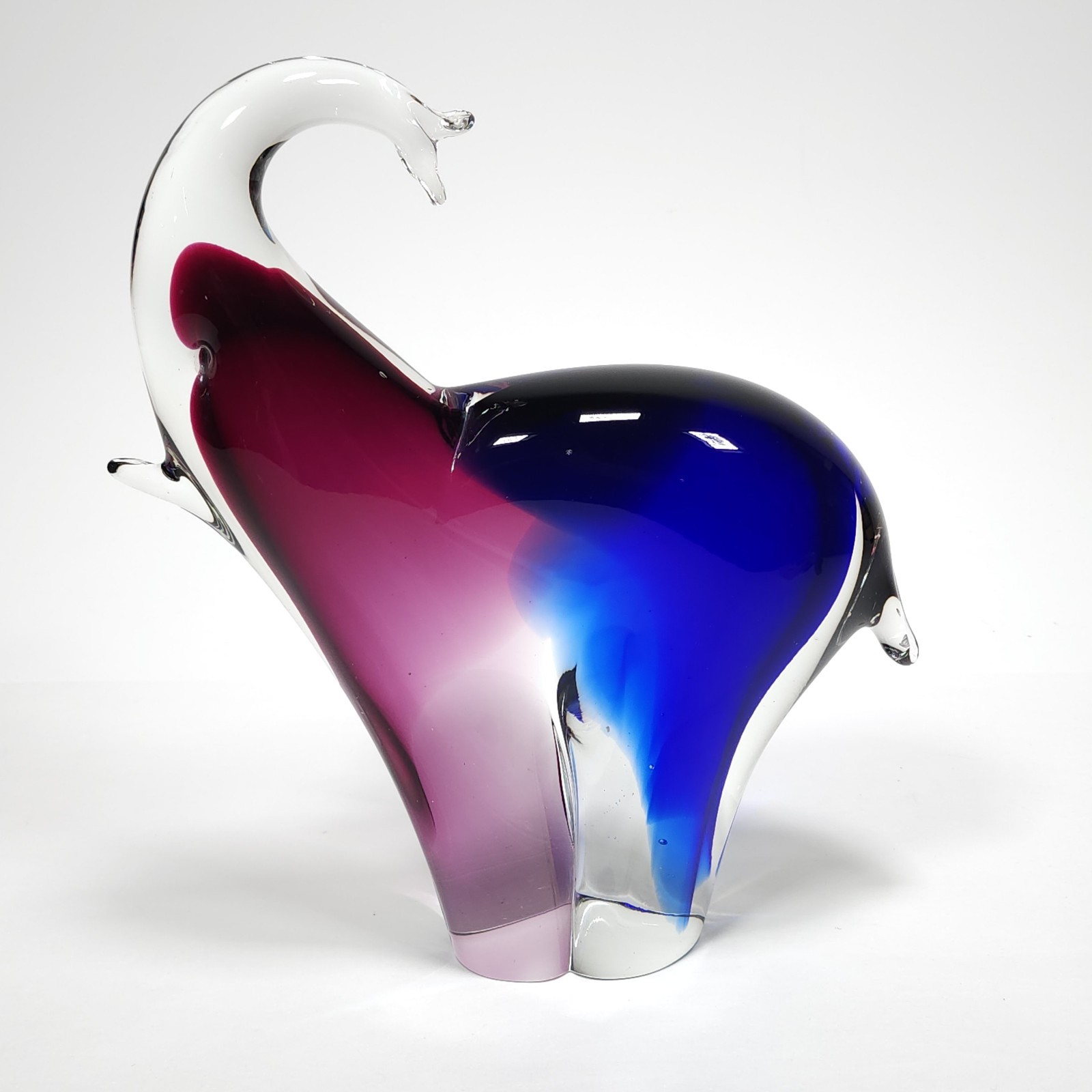 Large Murano Art Glass Elephant 11.75” Inch Cobalt Blue Violet Purple Italian