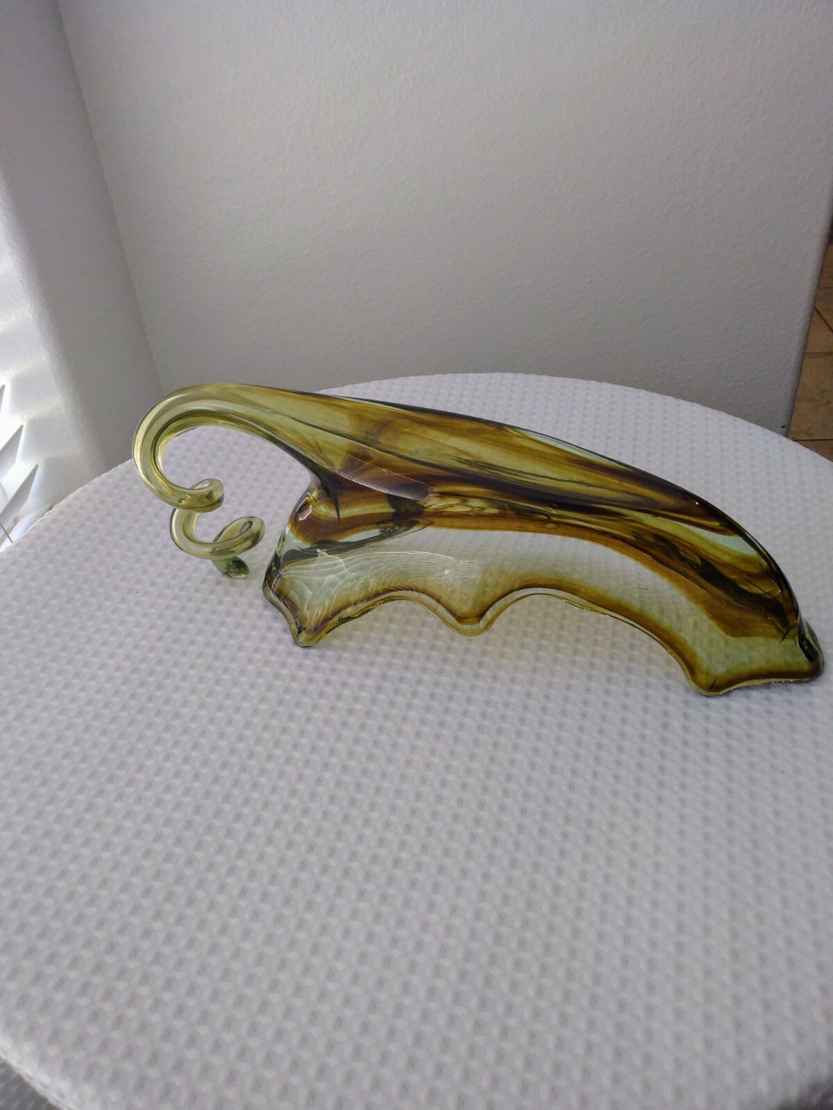 Vintage 70’s Handblown Art Glass Vase, Candy Dish Home Decor – 15.25′ Long