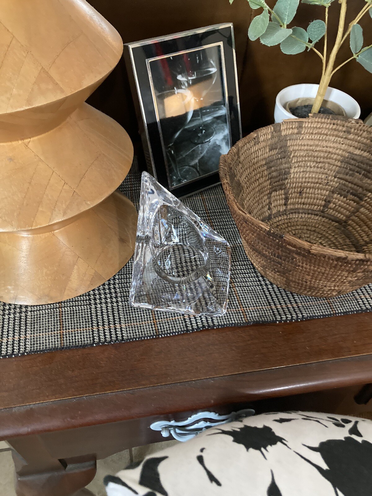 LARGE Nybro Art Glass Ice Pyramid Candle Holder By Tord Kjellstrom Sweden MCM