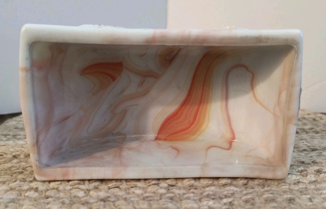 VTG Akro Agate Orange And Green White Slag Marbled Glass Planters Set Of 2