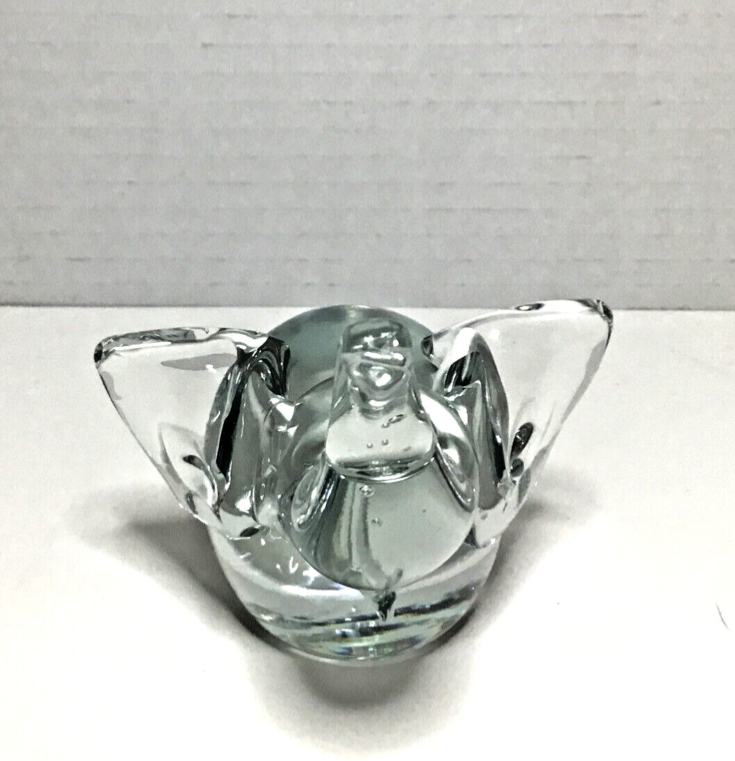 Glass Elephant Trunk Up Figurine Small Paperweight 3.25″ T At Trunk Vintage