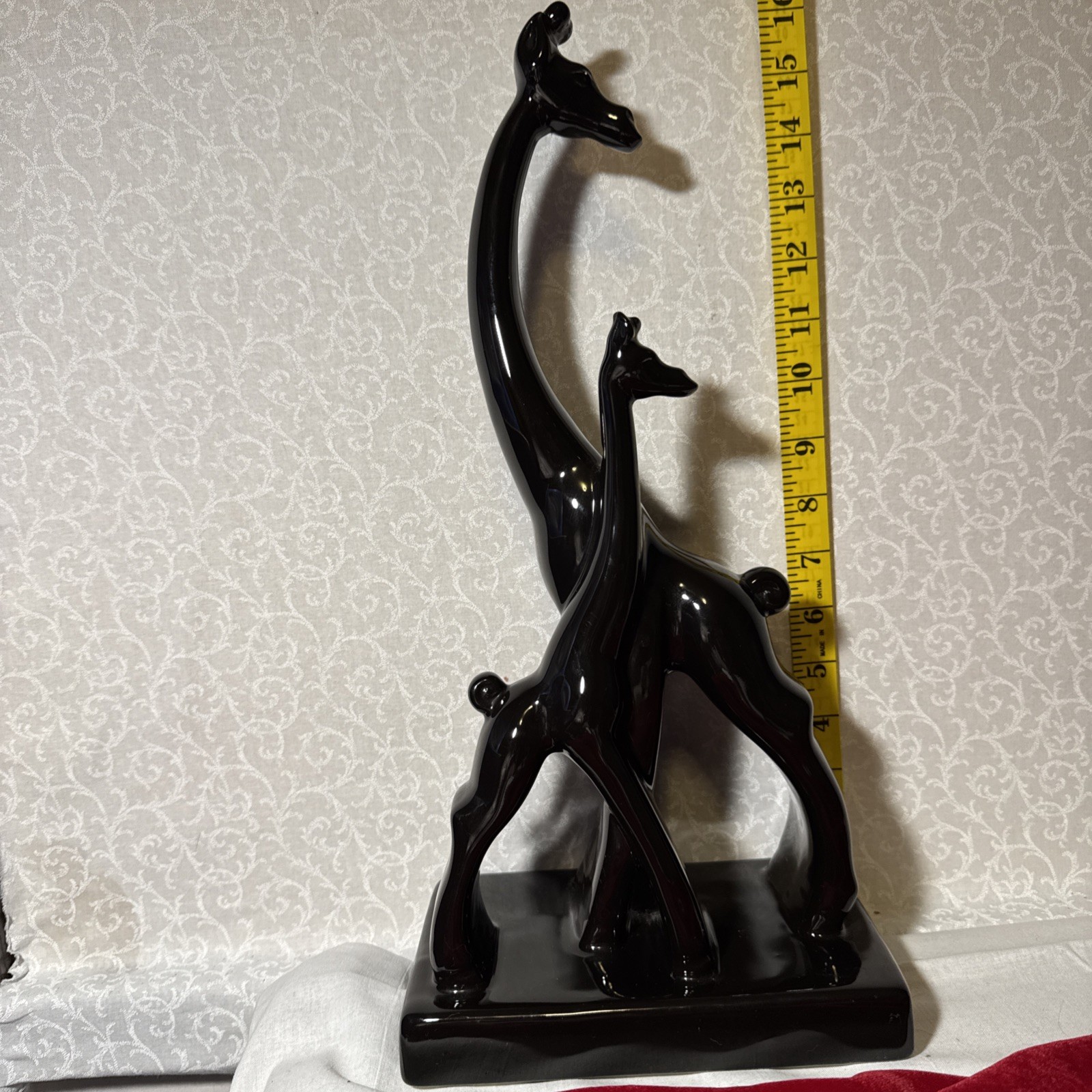 Haeger Black Glazed Giraffe With Baby Figurine