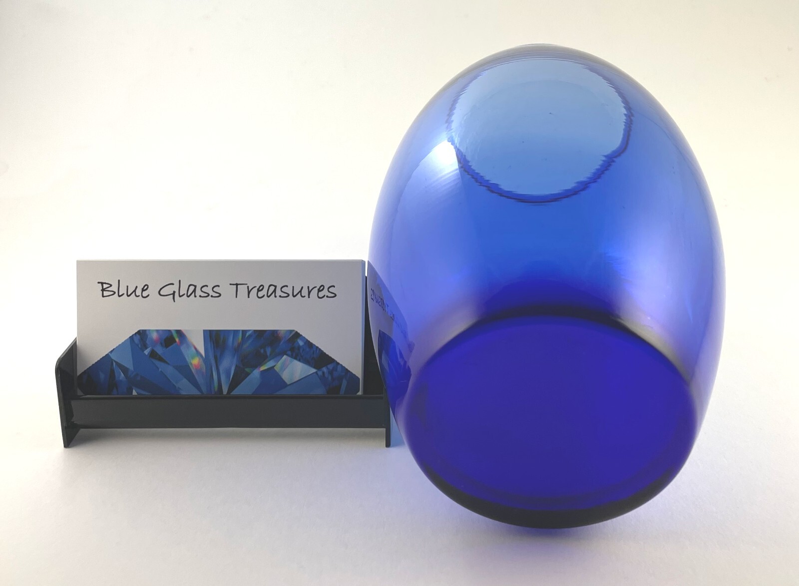 Cobalt Blue Glass Barrel Shaped Vase – 2.5 inches opening, 6.75 inches tall