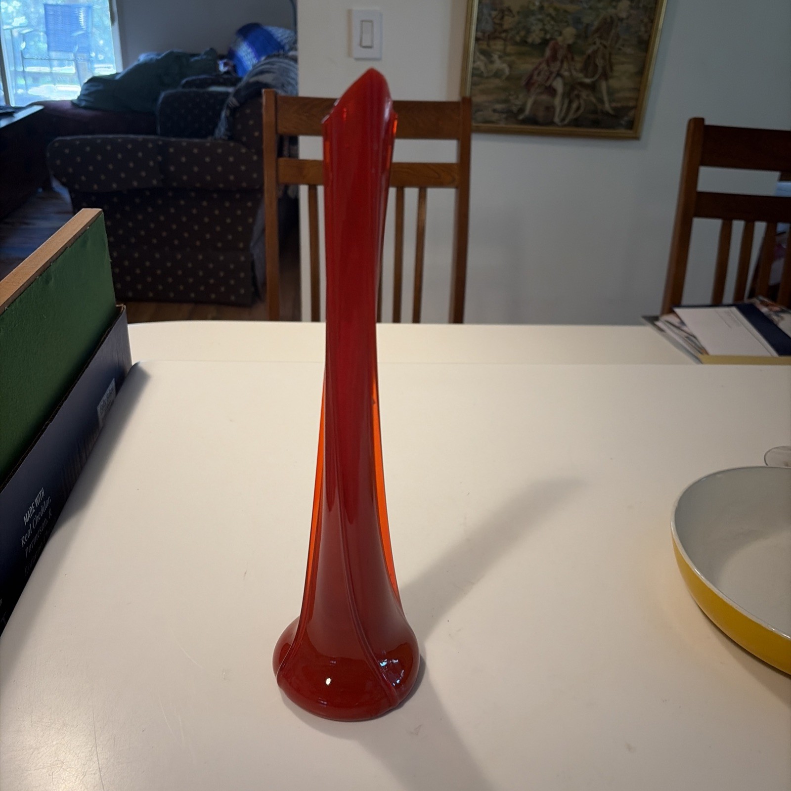 Vintage Blood Red Swung Glass Vase Swirl 13” Taiwan Unique