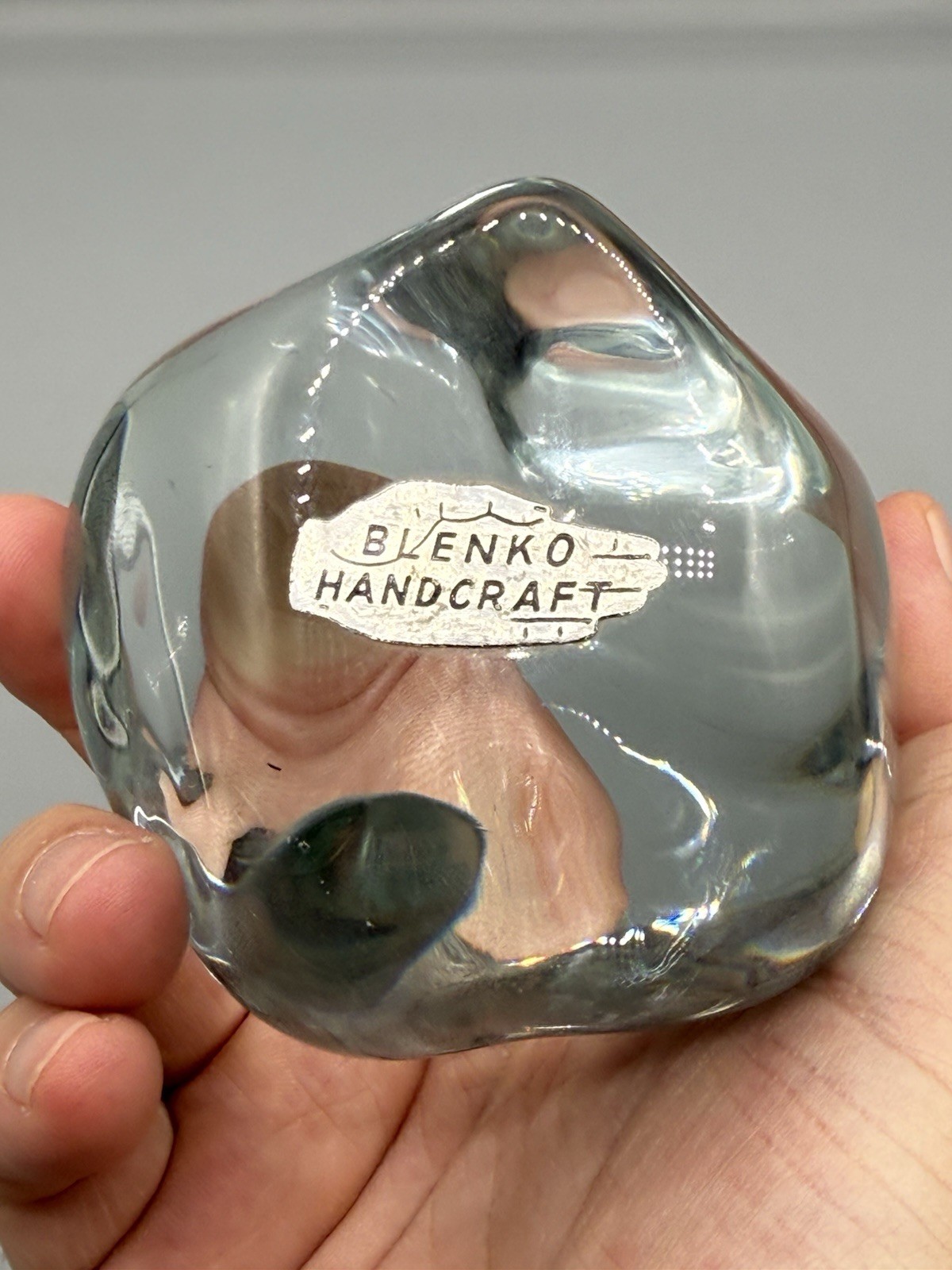 Blenko Glass Crystal 725b Paperweight With Sticker