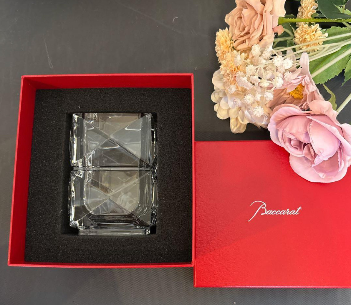 BACCARAT LOUXOR PENCIL BOX Crystal Flower Vase Clear Glass H10.8cm w/Box