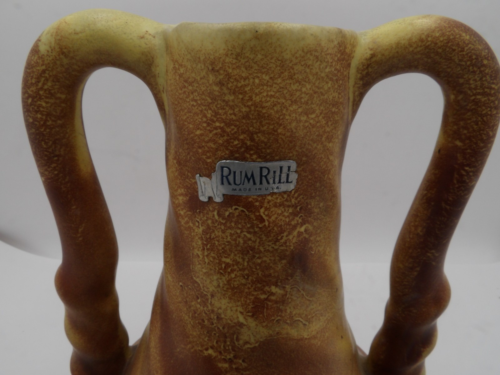 Vintage Rumrill Pottery Brownish Matte Double Handle Swirl Vase 8.5″