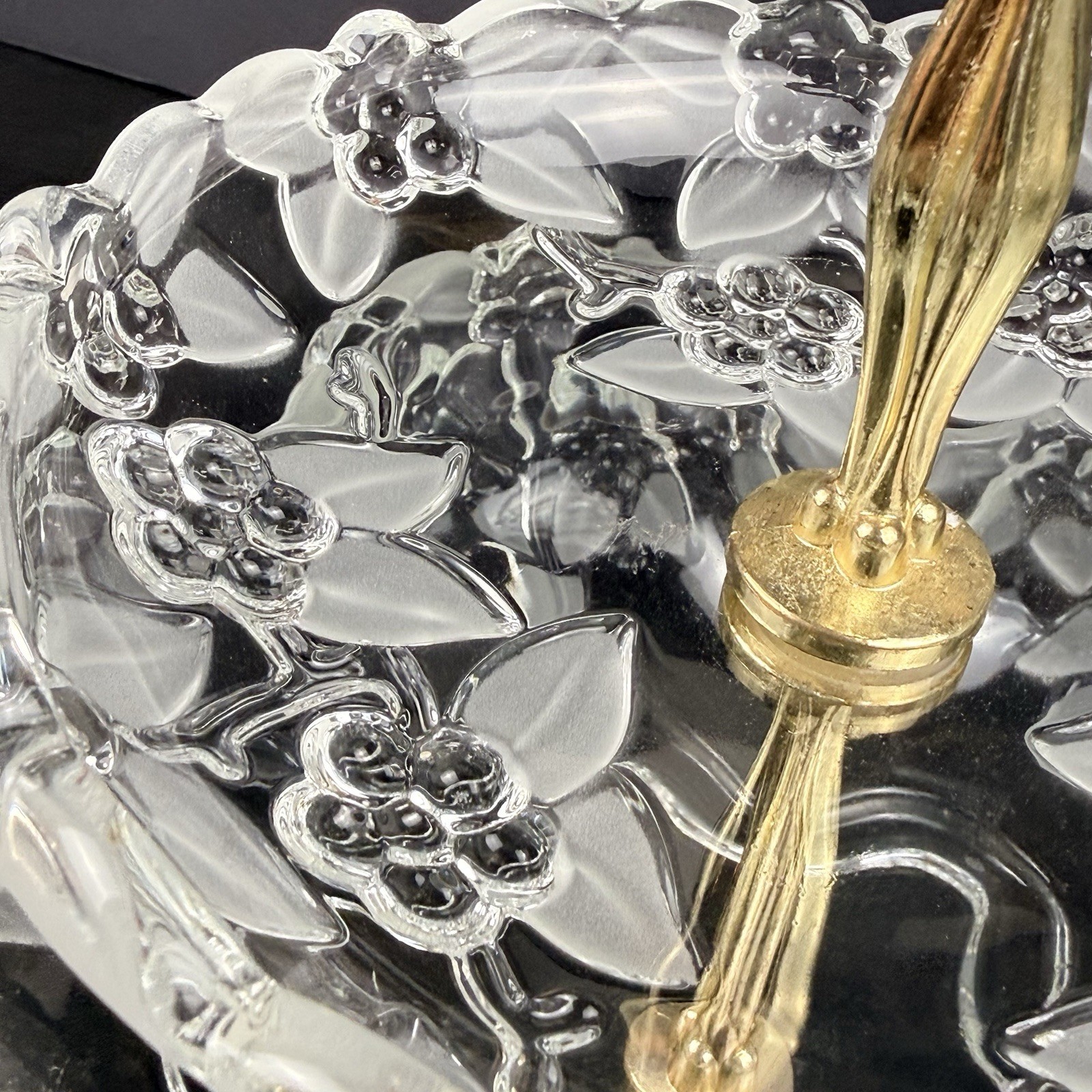 Vintage Mikasa Walther Glas Germany Crystal 2 Tier Server Frosted Floral Gold