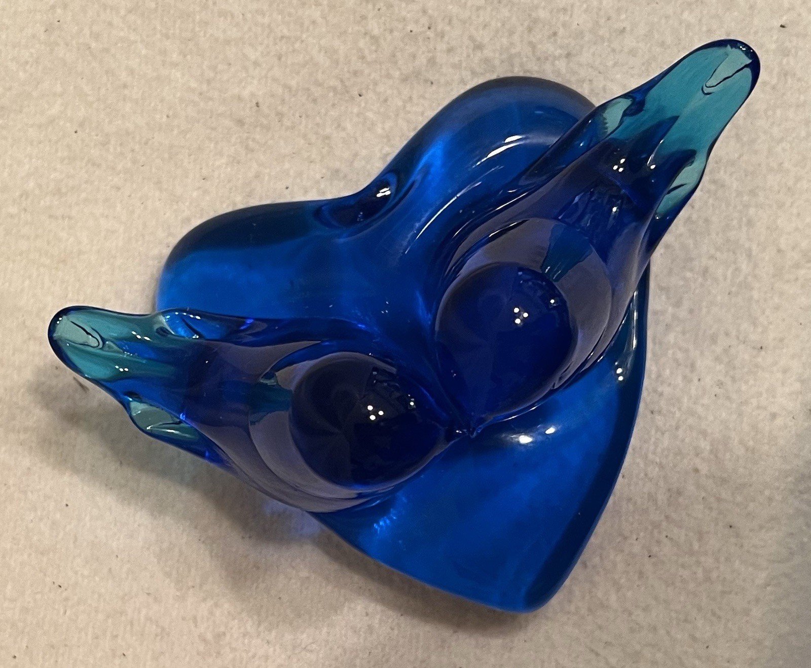 Vintage Cobalt Glass Blue Birds Of Happiness On Heart Signed Byron Hicks 1989