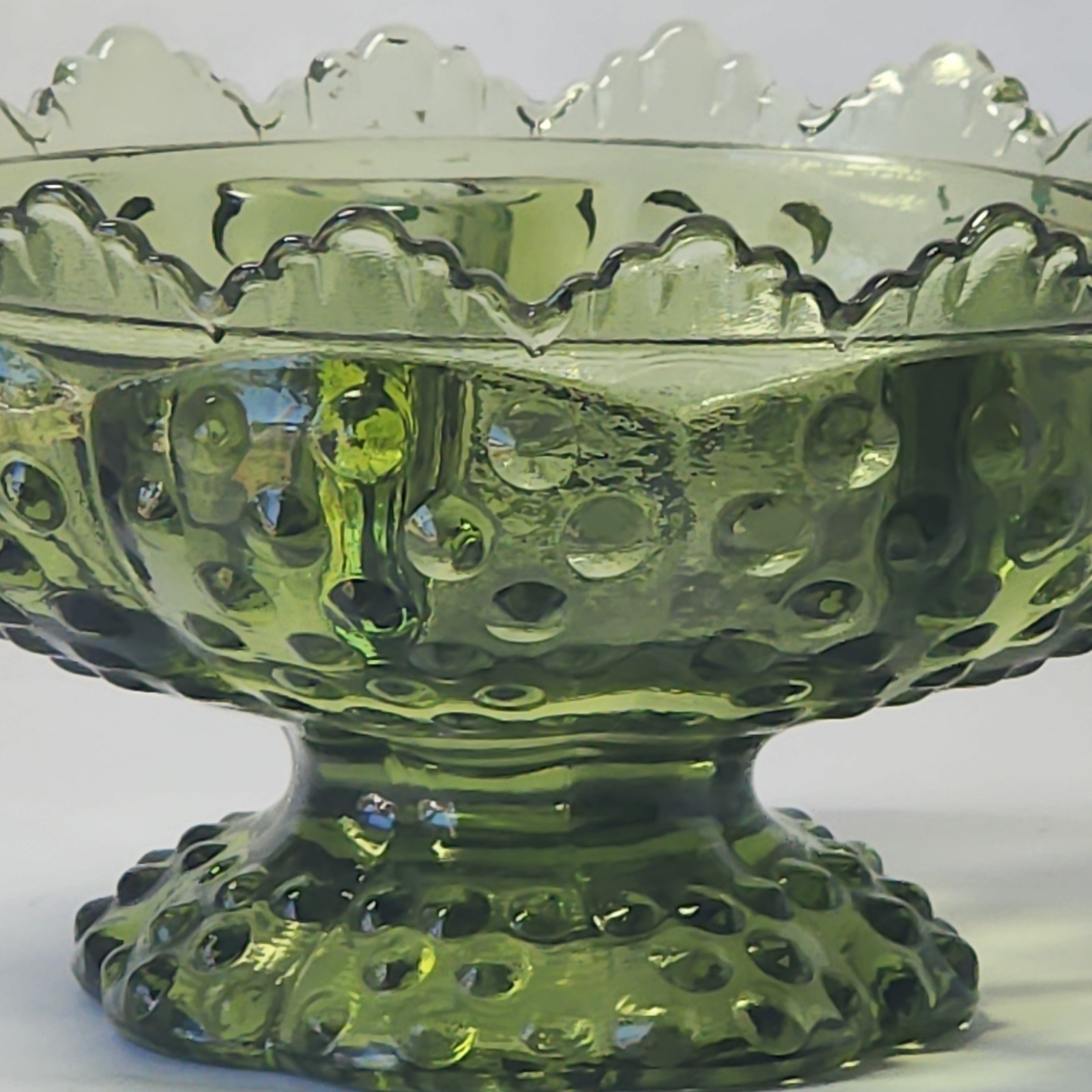 Fenton Glass Hobnail Candle Bowl #3872 in Colonial Green 1960’s Mid Century Mod