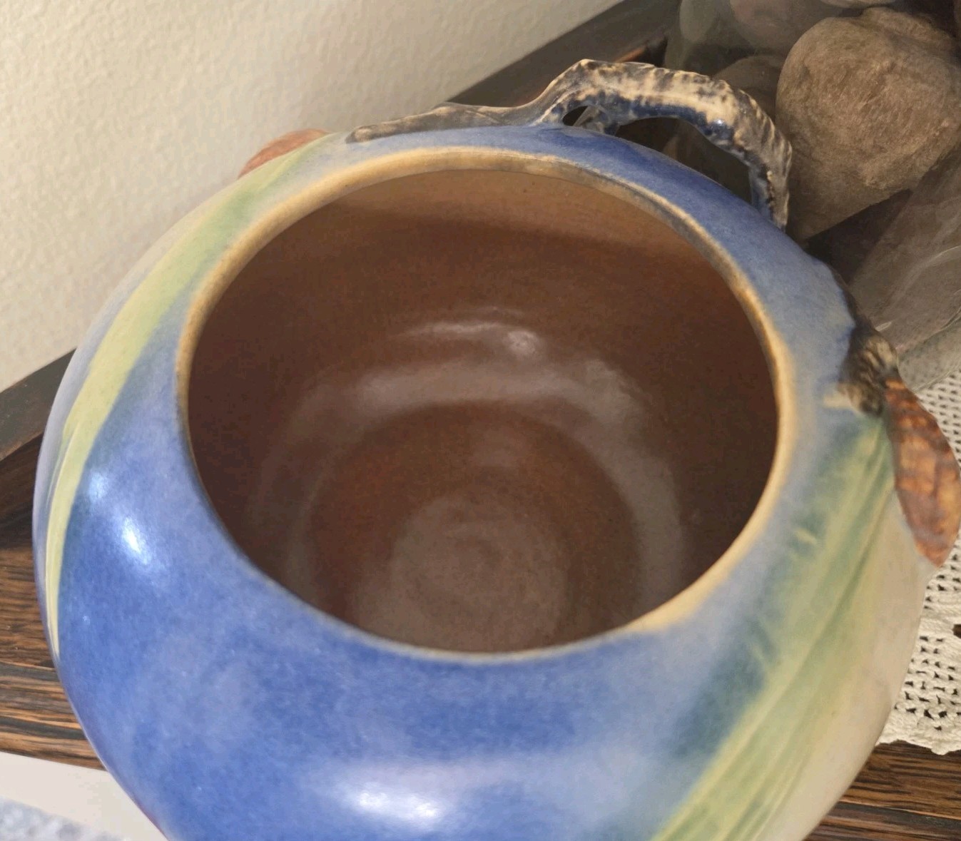Vintage Roseville Pottery Pine Cone Deep Blue Jardinere Vase #278-4