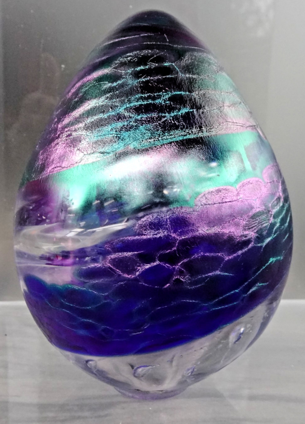 Large Signed Jeff Price Aurene Iridescent Swirl Studio Art Glass Paperweight