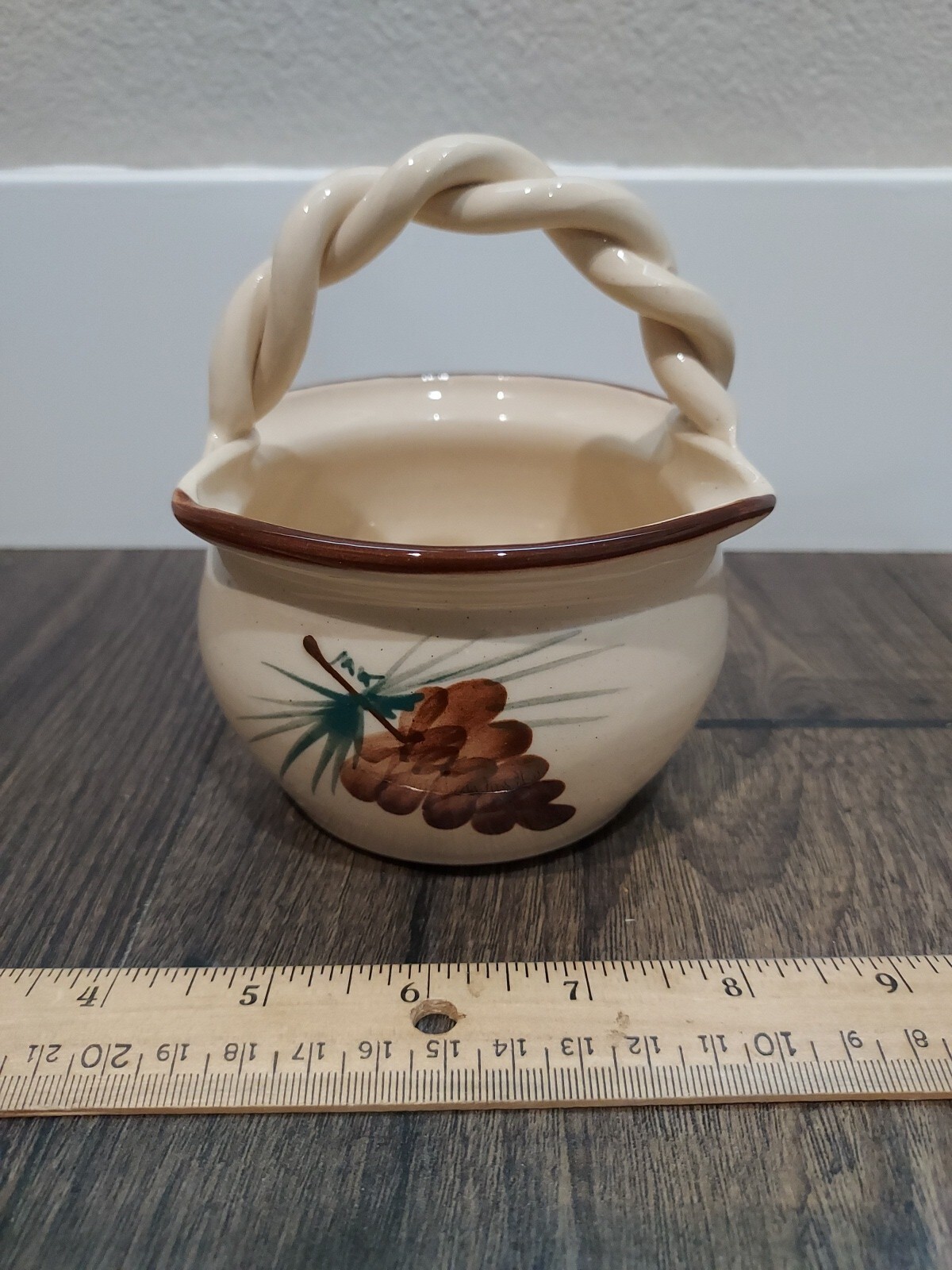 Kovack CSK Pinecone Basket Fall Decor Pottery Twisted Handle 2000 Handpainted