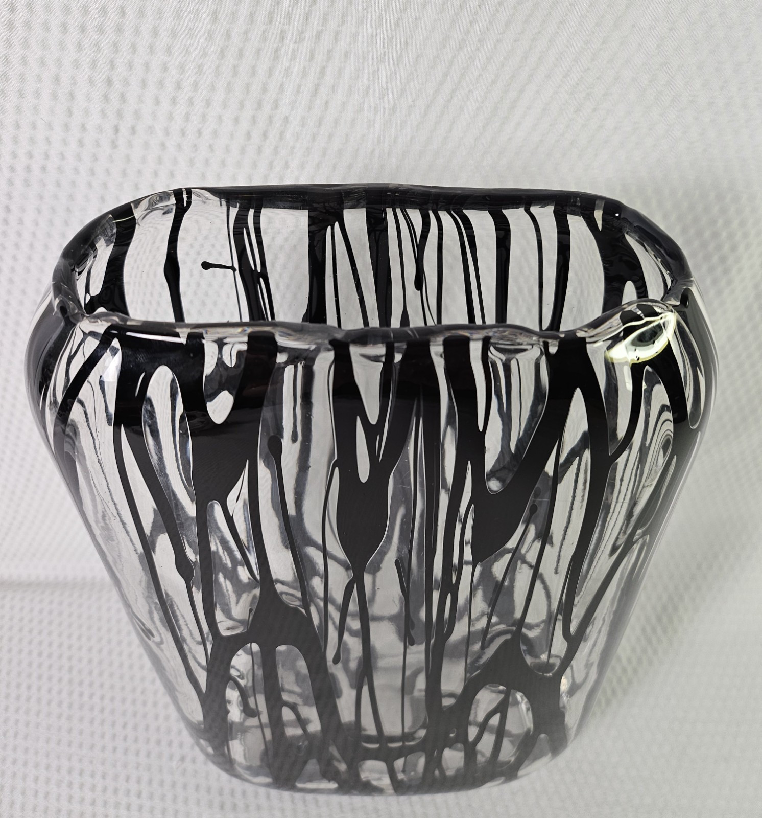 Murano Handblown Modern Oval Translucent Vase W/ Expressionistic Detailing EUC