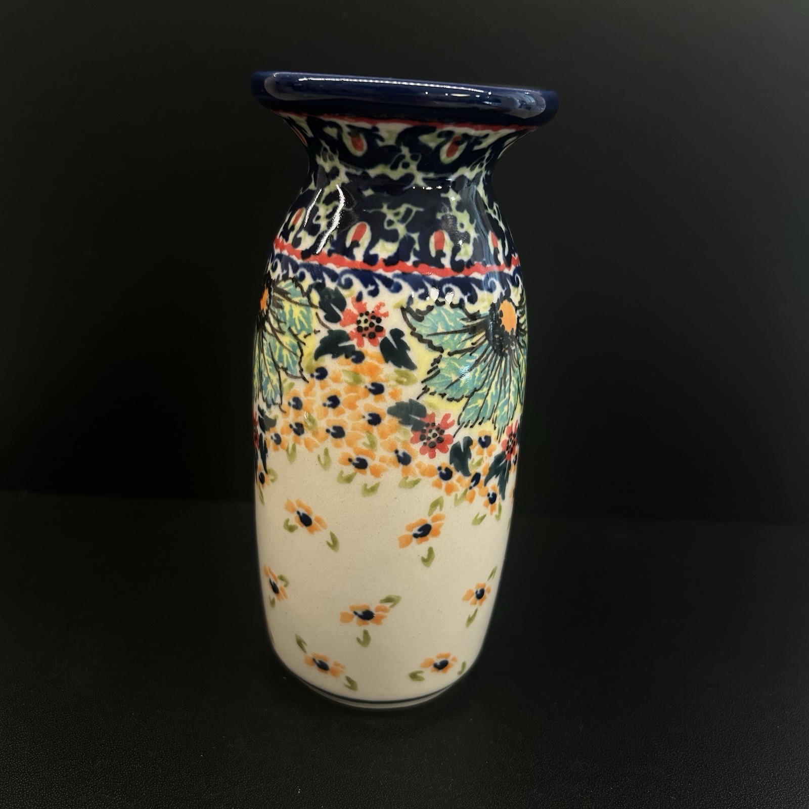Unikat Polish Pottery Stoneware Small Vase-5 1/2 Inches Tall-Hand Painted