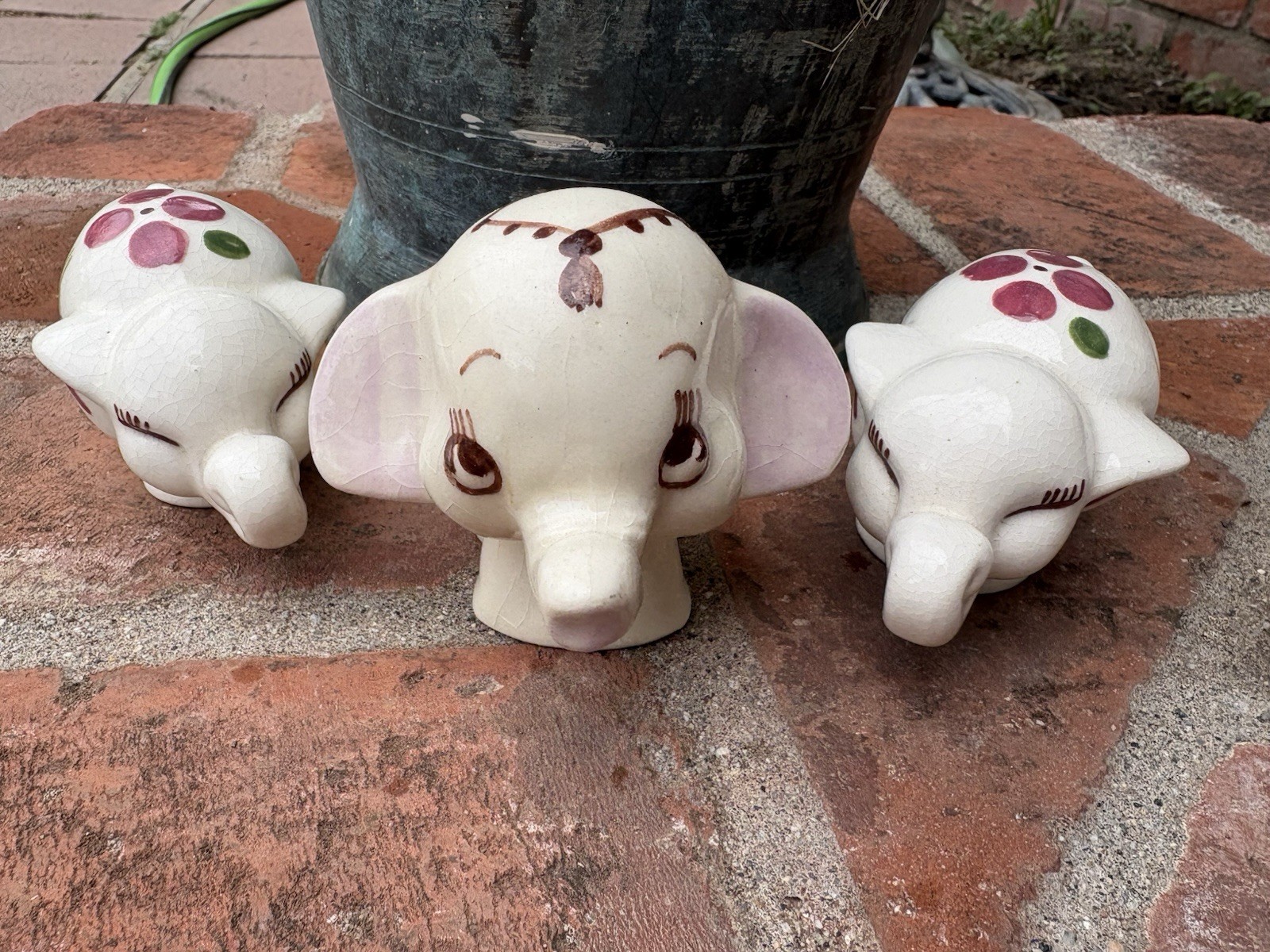 Lot 4 Vintage Rio Hondo California Pottery Elephants & Cow Figurines 3″-4”