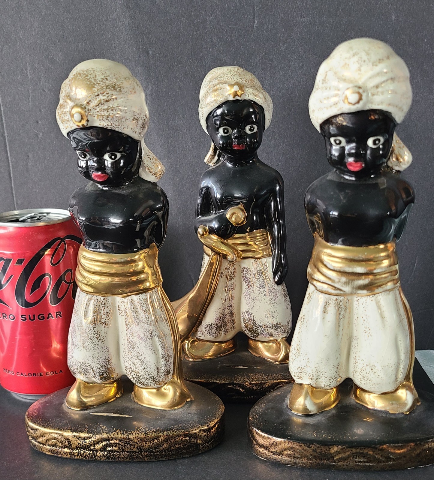 Lefteris set of Blackamora Black, Gold Arabian Man & 2 Woman