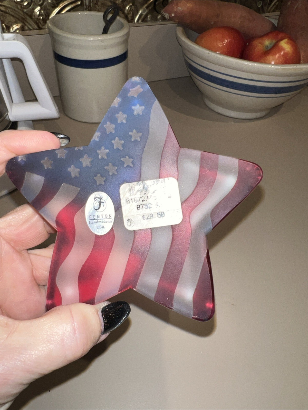 Fenton Art Glass Star Shaped USA Flag Patriotic Stars And Stripes Paperweight