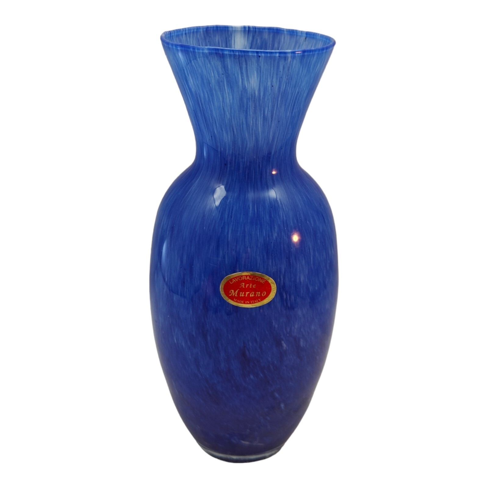 Murano Style Hand Blown Vase Cobalt Original Label Lavorazione Vintage