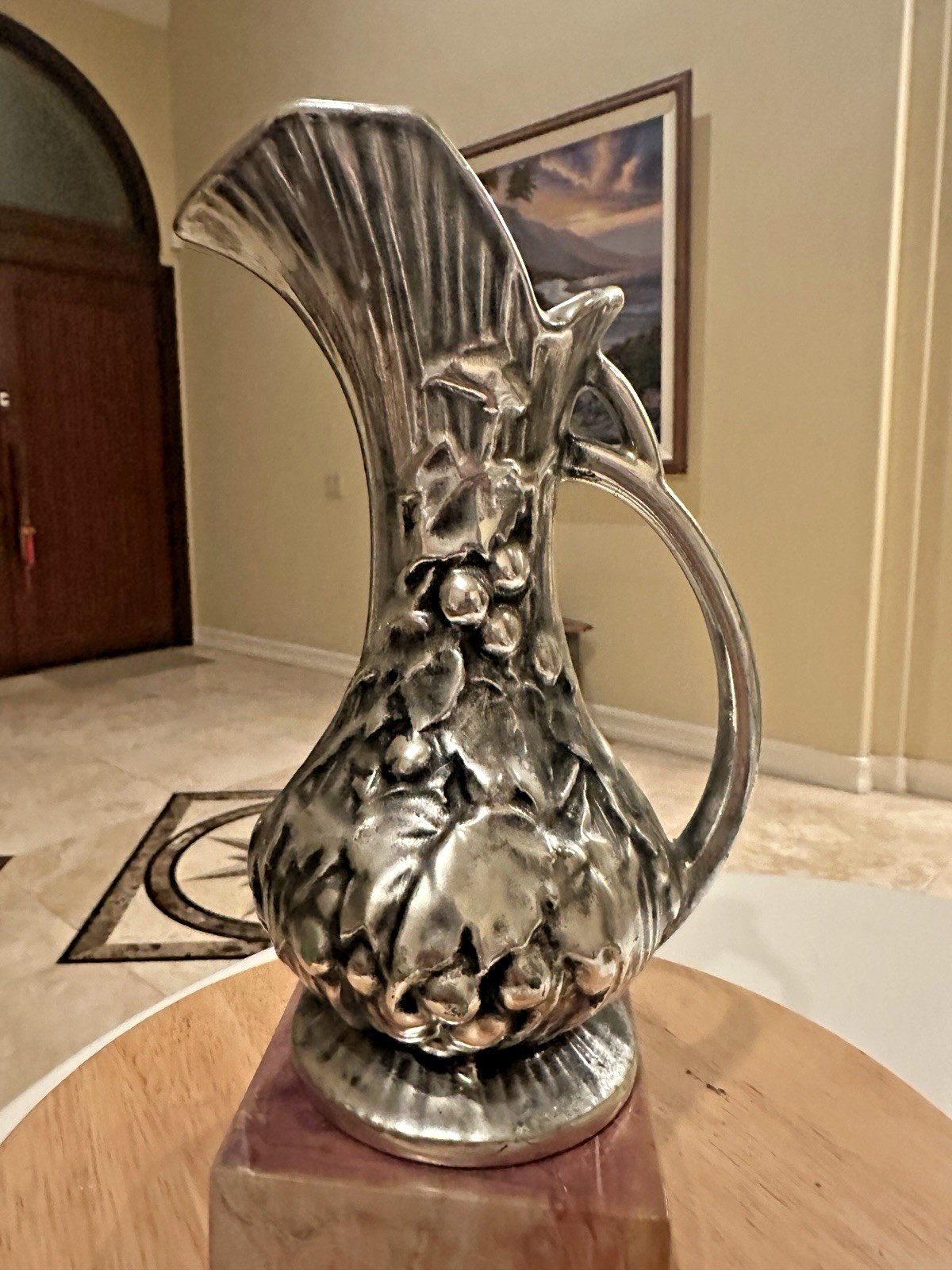 Vintage McCoy Pottery Antiqua Silver Grape Pitcher Vase