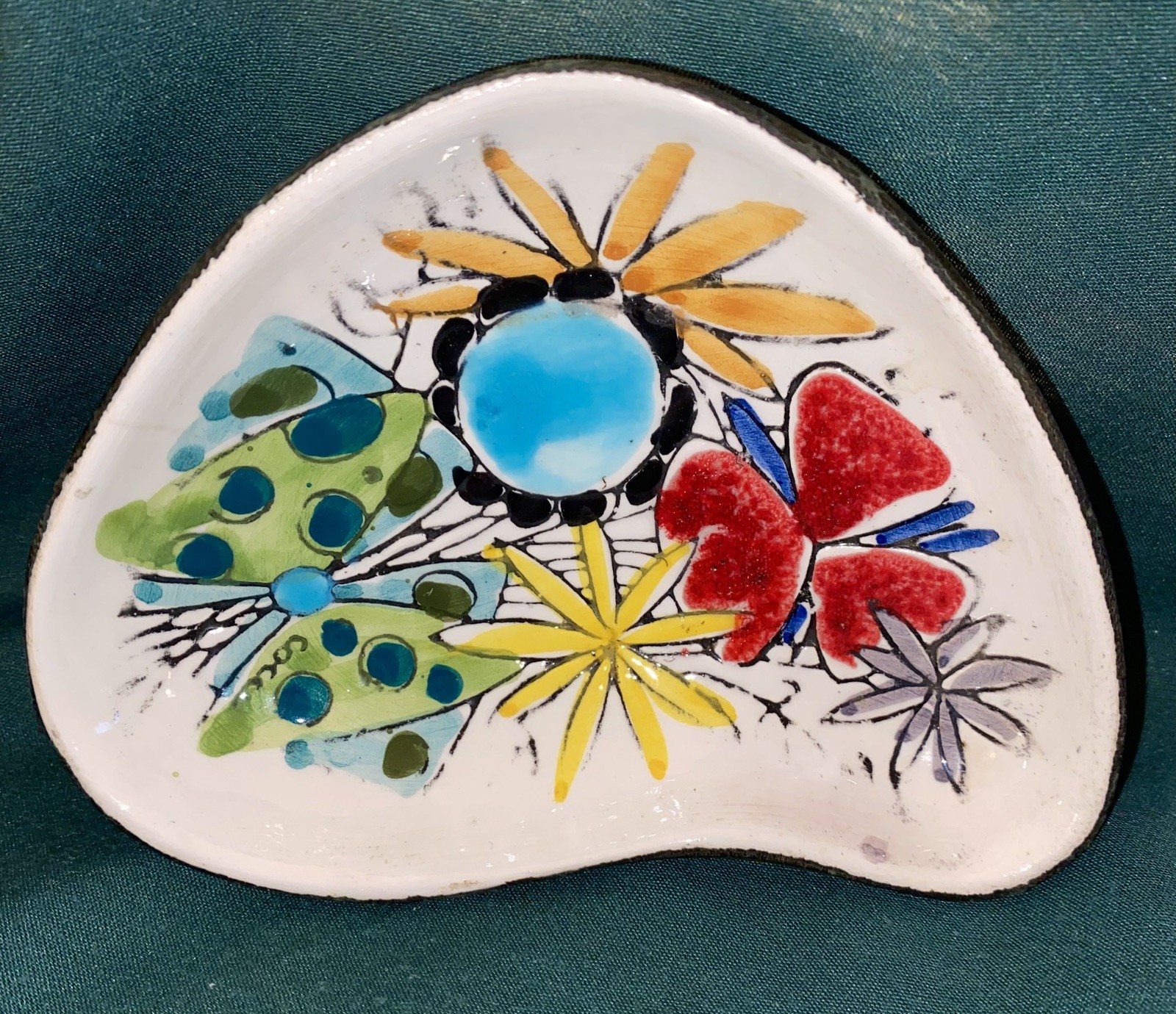 Vtg Mid Century Italian Ceramic Trinket Dish Coccio Italy Leather Wrapped 5.25″