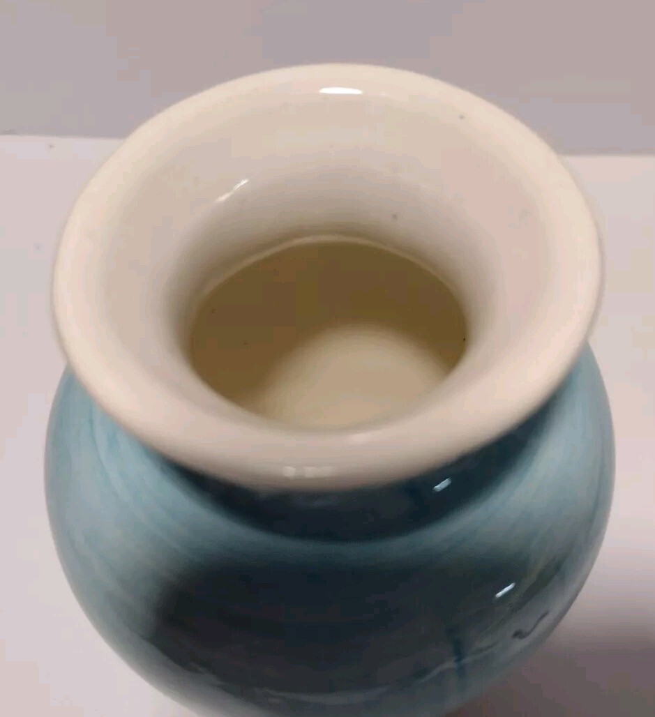 Vintage Blue Sail Boats Horizon Vase Two Tone 4.5 Inches Hand Nautical MCM