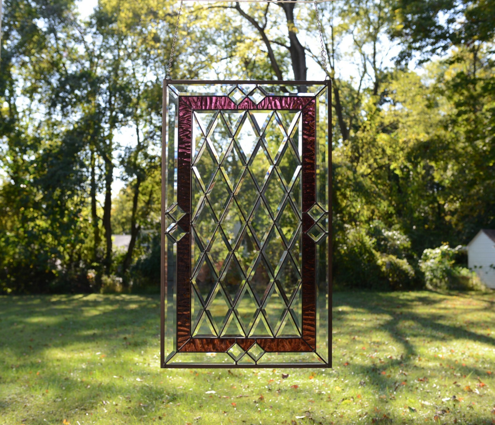 20.25″ x 34.25″ Stunning Handcrafted stained glass Clear Beveled window panel