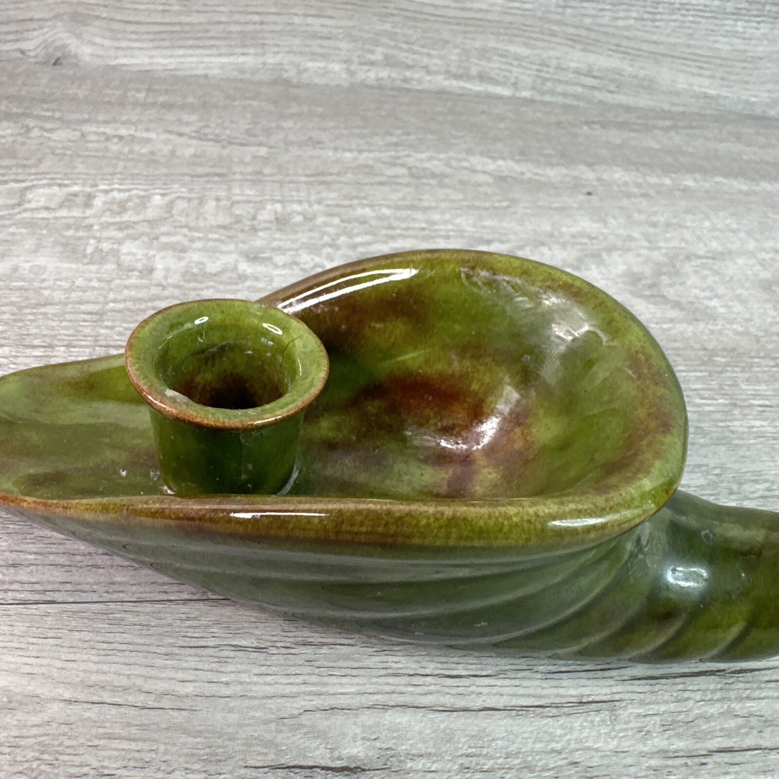 Vintage Unbranded Cornucopia Horn Candle Holder Green & Brown